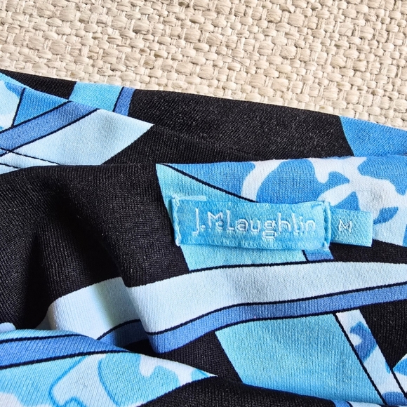 J. McLaughlin Catalina Dress Sage MEDIUM 3/4 Sleeve Blue White Geometric Coral - Picture 4 of 4